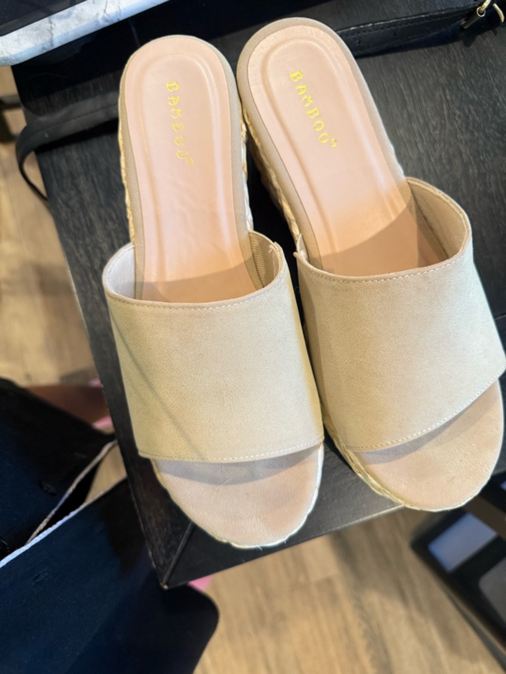 BAMBOO Neutral Beige Slide Mules